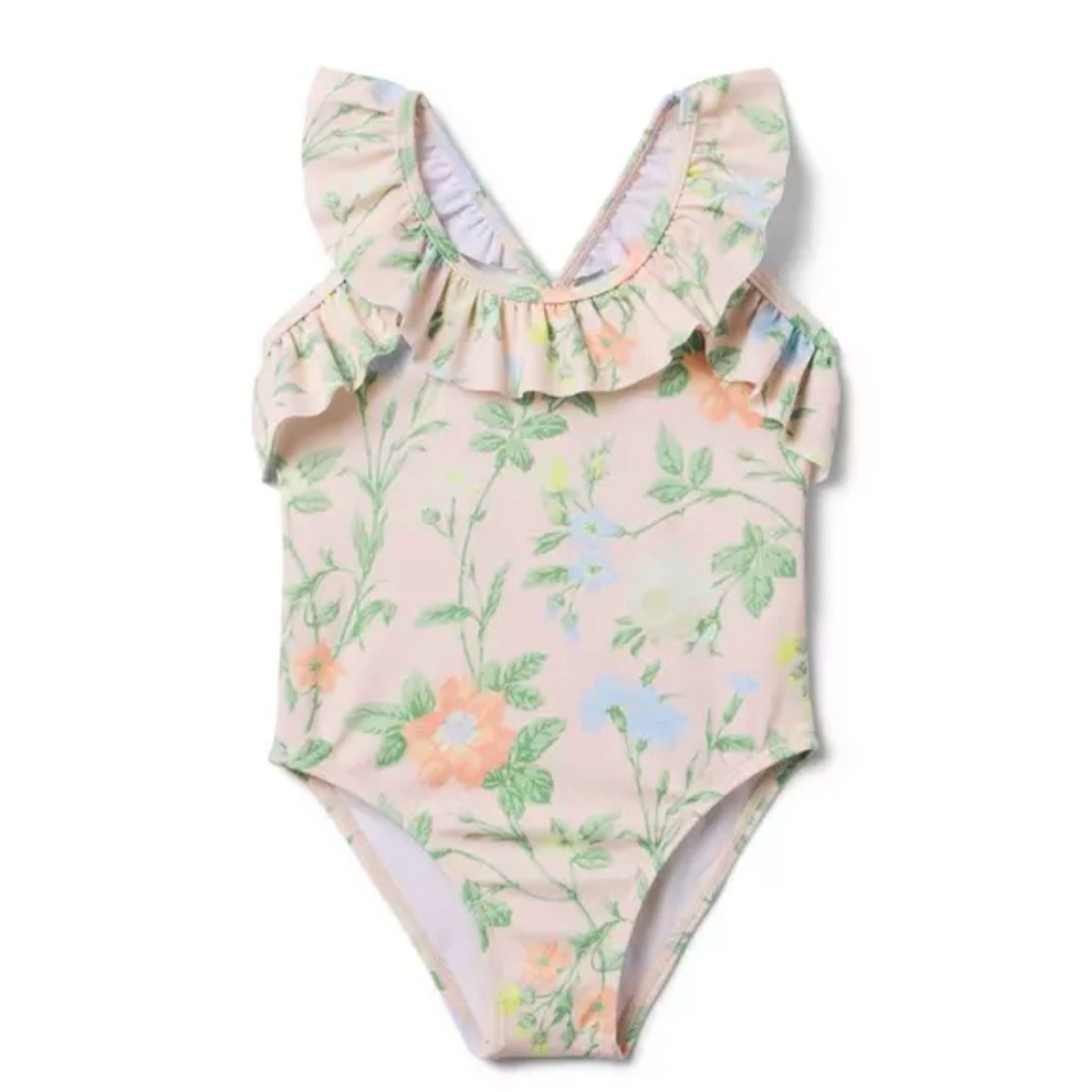 Girls' Floral Ruffle One-Piece Swimsuit - Pink